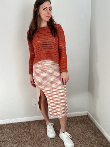terracotta knit midi skirt