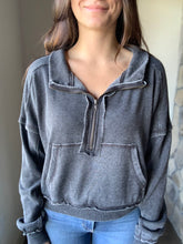 Load image into Gallery viewer, charcoal burnout fleece zip sweatshirt