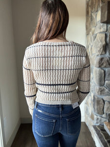 taupe + navy stripe cardigan sweater