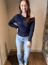 Load image into Gallery viewer, navy off shoulder ribbed top