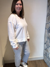 Load image into Gallery viewer, white waffle top with contrast knit detail