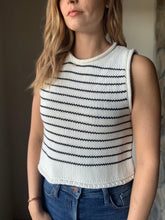 Load image into Gallery viewer, white + black stripe sleeveless sweater top