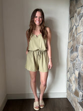 Load image into Gallery viewer, soft olive mineral washed french terry romper