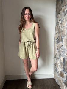 soft olive mineral washed french terry romper