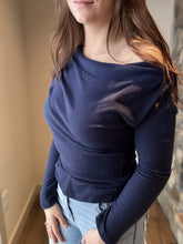 Load image into Gallery viewer, navy off shoulder ribbed top