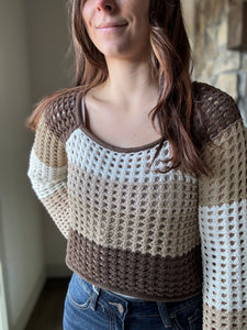 brown mix crochet pullover
