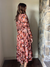 Load image into Gallery viewer, burgundy floral long sleeve midi dress