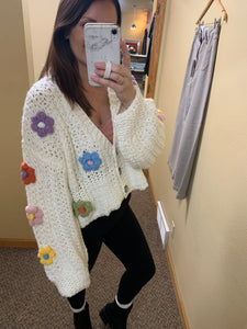 chunky knit daisy rainbow sweater