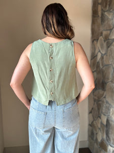 sage sugarloaf button back tank