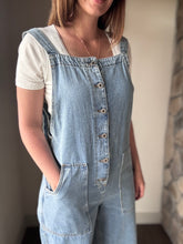 Load image into Gallery viewer, denim button down overall jumpsuit