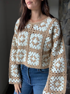 taupe + ivory crochet square sweater