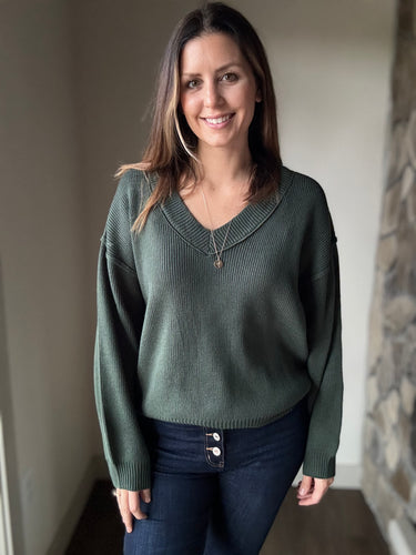 deep green v-neck sweater