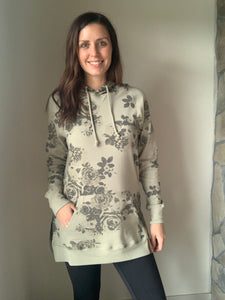 AA sage floral side slit hoodie