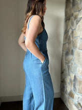 Load image into Gallery viewer, archives button front chambray jumpsuit