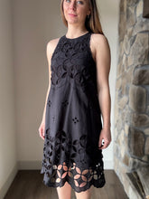 Load image into Gallery viewer, black crochet lace halter dress