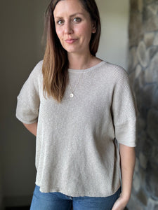 taupe ribbed knit short sleeve top