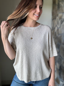 taupe ribbed knit short sleeve top