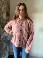 Load image into Gallery viewer, dusty rose cable cardigan