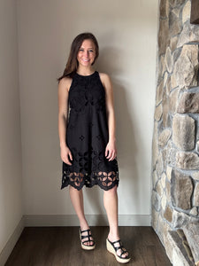 black crochet lace halter dress