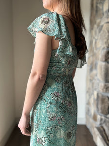 green print flutter dress