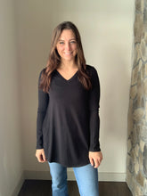 Load image into Gallery viewer, black long sleeve v-neck tee