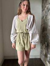 Load image into Gallery viewer, soft olive mineral washed french terry romper