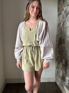 soft olive mineral washed french terry romper