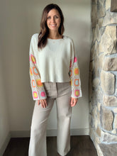 Load image into Gallery viewer, ivory crochet sleeve sweater
