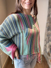Load image into Gallery viewer, turquoise boho stripe fringe sweater