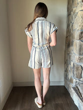 Load image into Gallery viewer, natural blue stripe romper