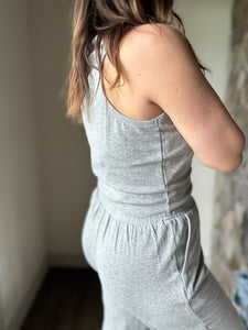 heather grey tank and sweatpants set