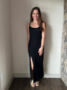 black slub midi dress