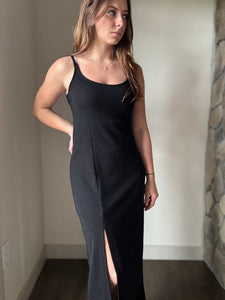 black slub midi dress