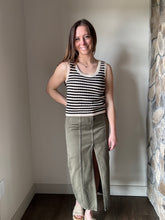 Load image into Gallery viewer, olive denim slit front long skirt