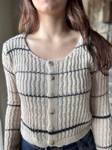 taupe + navy stripe cardigan sweater
