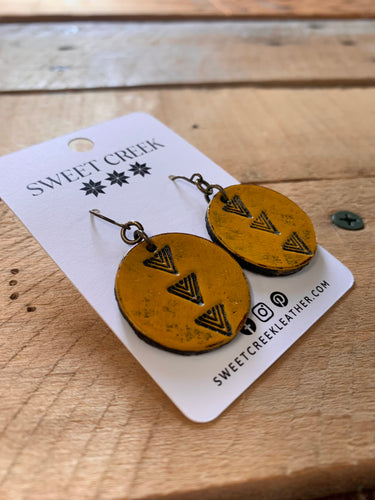 sweet creek leather small yellow stamped earrings