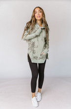 Load image into Gallery viewer, AA sage floral side slit hoodie