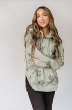 Load image into Gallery viewer, AA sage floral side slit hoodie
