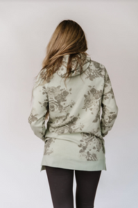 AA sage floral side slit hoodie