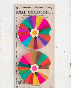 floral rainbow color wheel car coasters