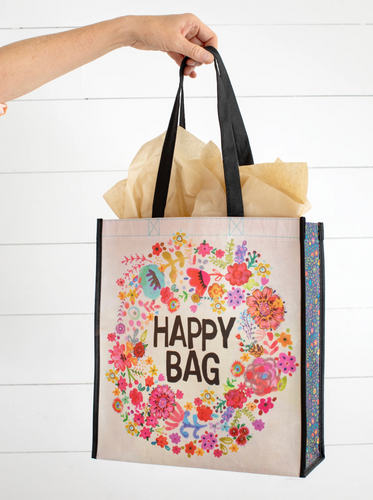natural life whimsy floral happy recycled bag