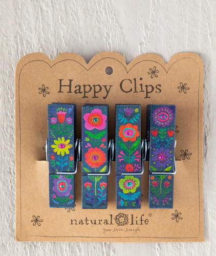 natural life bag clips, set of 4 - folk flower