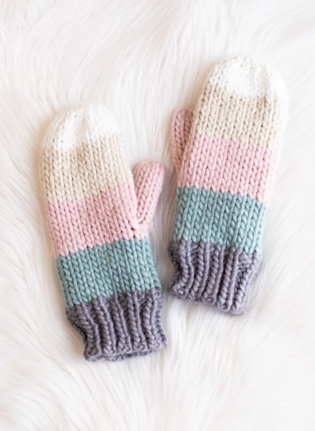 cream striped knit mittens