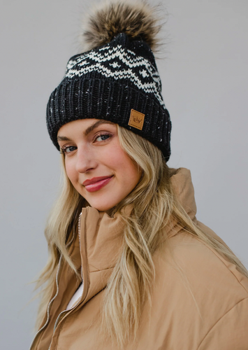 charcoal + white speckled patterned beanie