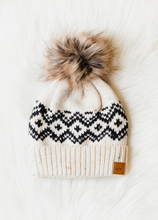 Load image into Gallery viewer, cream + black charcoal speckled patterned beanie