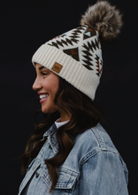 Load image into Gallery viewer, beige, olive, light blue + rust southwest print beanie