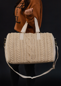 natural cable knit weekender bag