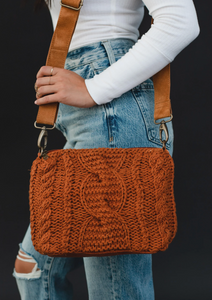 rust cable knit crossbody bag
