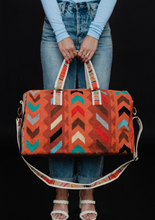 Load image into Gallery viewer, orange multi woven weekender bag