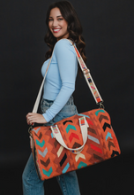 Load image into Gallery viewer, orange multi woven weekender bag